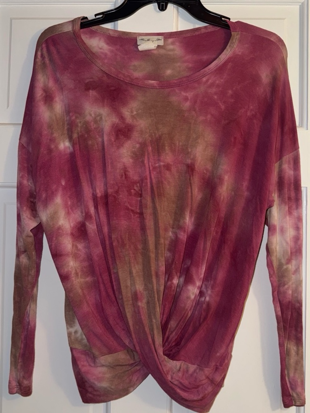 Tie-Dye Long Sleeve Twist Front Top - Pink